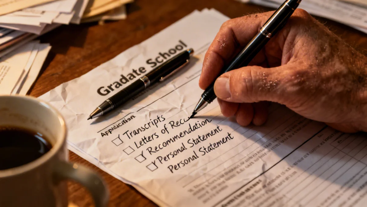 Hand filling out graduate school application form carefully