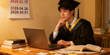 Student planning 2026 graduate school admissions timeline on laptop