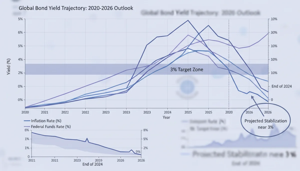 Bond yield curve chart illustrating historical and projected yields, targeting 3% opportunities by 2026.