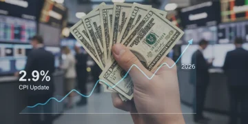 US dollar bills with inflation graph indicating 2.9% CPI in 2026