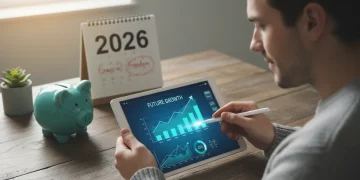 Person reviewing 401(k) investment growth charts on a tablet for 2026 retirement planning