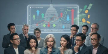 Diverse Americans analyzing financial charts, symbolizing 2026 federal tax code revisions impact on households.